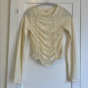 Free People We The Free Cream Ruched Long Sleeve Top